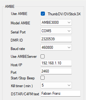 BlueDV AMBE Einstellungen